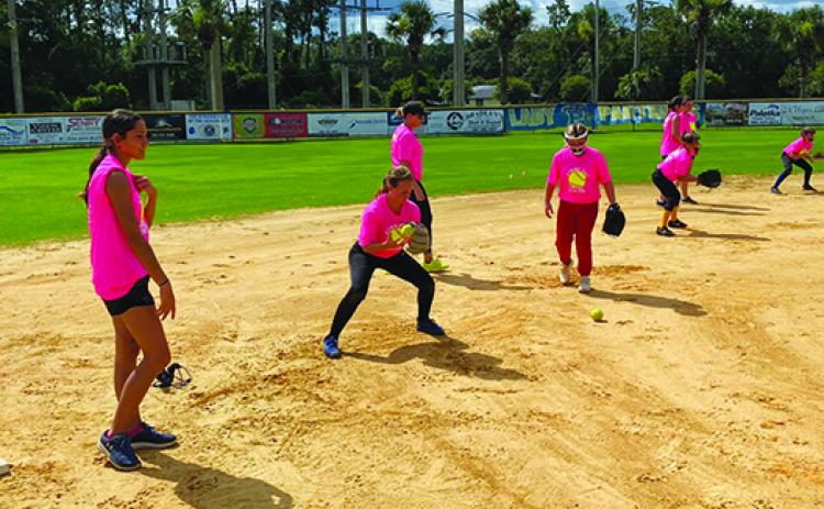 Several members of the Palatka High softball team, Babe Ruth and travel teams attended the Terri Freeman Strikeout Breast Cancer softball camp. (Courtesy photo from Palatka Softball Facebook)