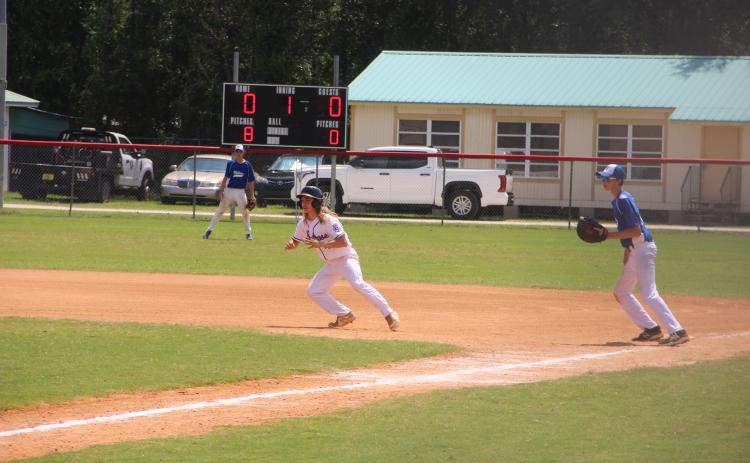 Melrose 14-and-under and 15-and-under all-star baseball teams, seen here playing in the Fort White Invitational recently, are competiting in the North Florida Babe Ruth State Tournament in Lake City. (COREY DAVIS/Palatka Daily News)