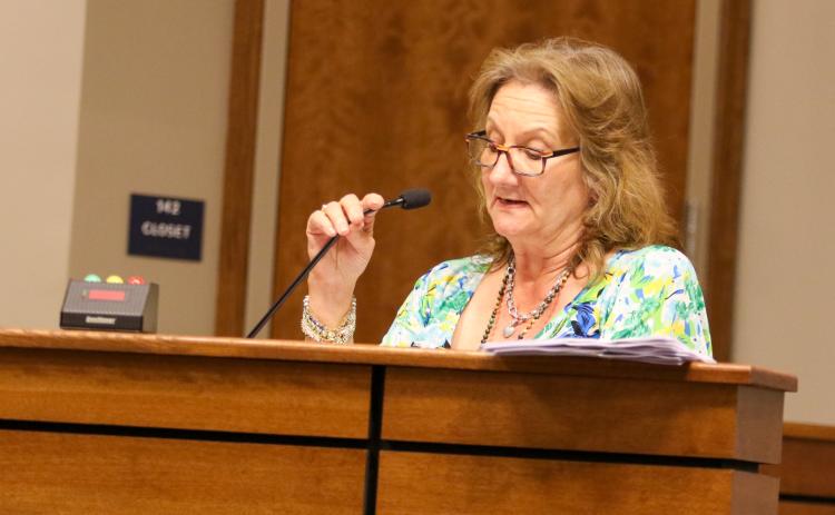 Photo by Sarah Cavacini/Palatka Daily News. Rhonda Odom,  Assistant Superintendent of Business & Finance for the Putnam County School District, explains the proposed 2022-23 fiscal year budget to the school board Tuesday during its first of two budget hearings. 