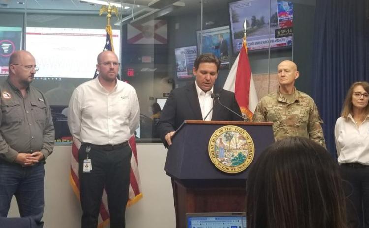 File photo of Gov. Ron DeSantis speaking at the Putnam County Emergency Operations Center