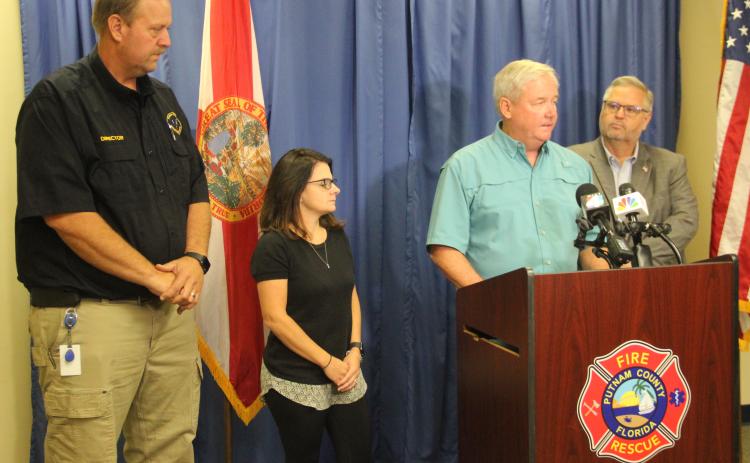 Bill Pickens, chairman of the Putnam County Board of Commissioners, provides information about Hurricane Ian at a press release Wednesday morning.