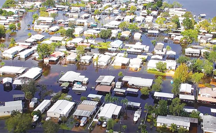 Sportsman’s Harbor in Welaka is seen in an aerial video taken by the Putnam County Sheriff’s Office drone on Friday. Residents in the area have seen floodwaters recede, but roads and yards remained flooded in some areas on Monday.