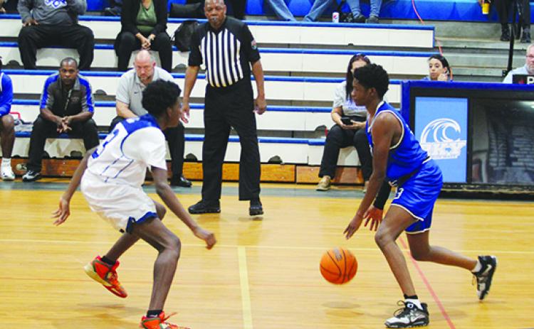 Jaden Perry (right) and the rest of his Interlachen Junior-Senior High School boys basketball team will play at top-seeded Jacksonville Providence in Thursday’s Region 1-3A tournament. (MARK BLUMENTHAL / Palatka Daily News)