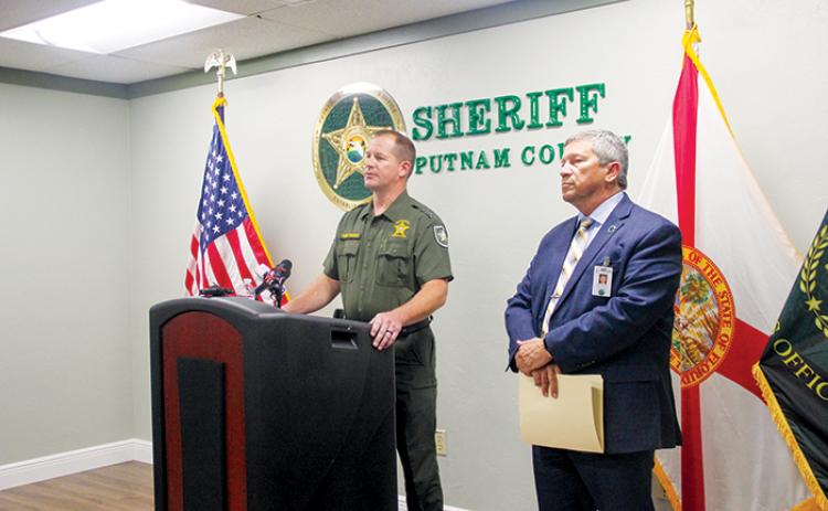 Putnam County Sheriff Gator DeLoach and School District Superintendent Rick Surrency hold a press conference Friday after deputies arrested a former sixth grade teacher for allegedly possessing child pornography.