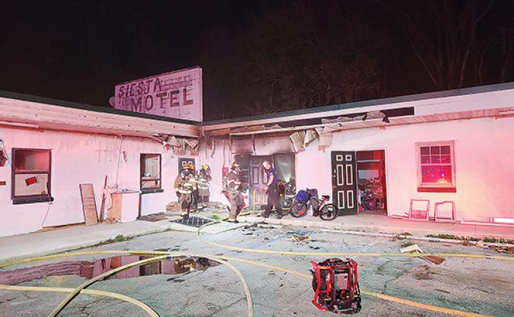 Photo courtesy of Putnam County Fire Rescue Local 3529 – Firefighters ensure they extinguished a structure fire at Siesta Motel in East Palatka on Tuesday evening.
