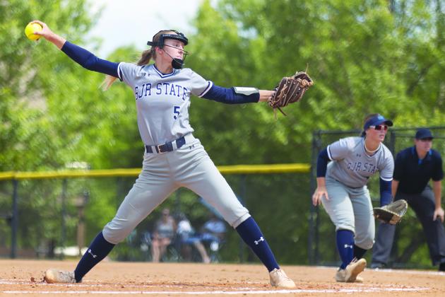 St. Johns River State College’s Caylee Elder delivers a pitch Monday en route to a 2-0 shutout win over Des Moines Area College at the World Series. (Photo courtesy National Junior College Athletic Association)
