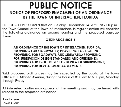 Town of Interlachen Ordinance 2021-6