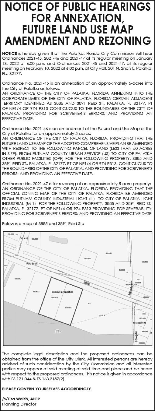 City of Palatka Ordinance 2021-45, 46, & 47