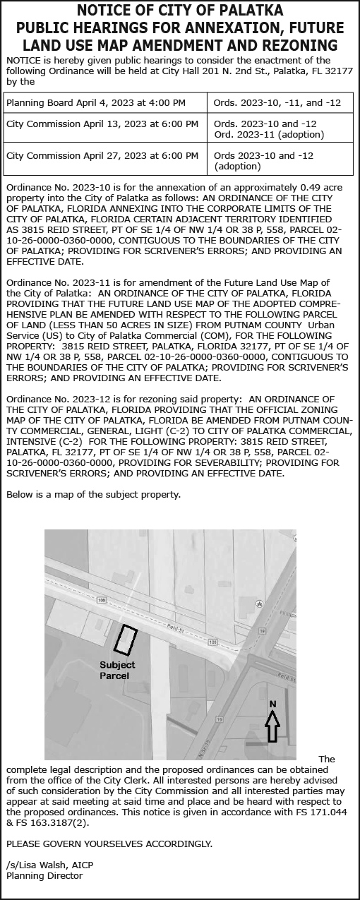 City of Palatka Rezoning Ordinance 2023-10, 2023-11, 2023-12