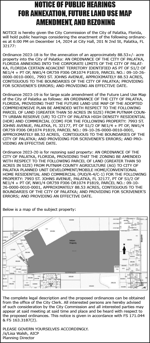 City of Palatka Annexation Ordinance 2023-18, 2023-19, 2023-20