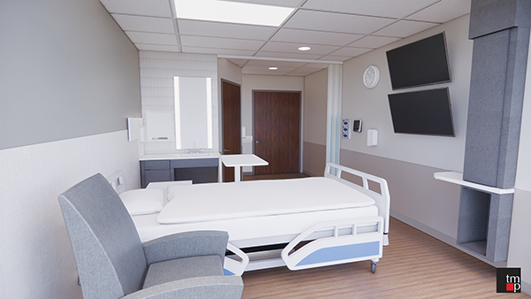 Photo submitted by David Chudzik – Pictured is a rendering of a hospital bed that will be on the second floor of the Med West Wing of the hospital.