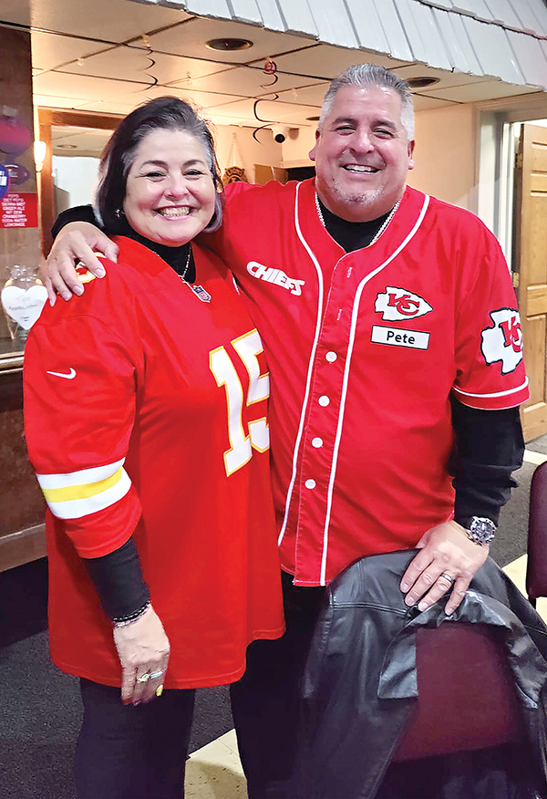 Submitted photo – Mimi Alvarez, left, is pictured with her brother, Pete, at last year’s Super Bowl party in Detroit, where the Kansas City Chiefs beat the Philadelphia Eagles 38-35.