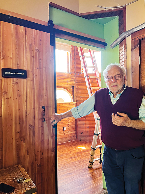 SARAH CAVACINI/Palatka Daily News – Grand Gables owner Tate Miller stands in front of the door to Sherman’s Tower, named after Maj. Sherman Conant, the person who in 1884 built what was then his home.
