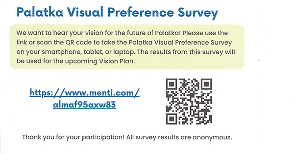 Submitted photo – The QR code and link pictured above will direct people to a visioning survey for Palatka stakeholders to list what they’d like for the city by 2045.