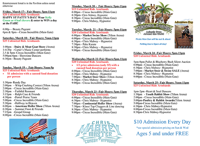 Pictured is a schedule of events for the Putnam County Fair, which will occur March 17-25.