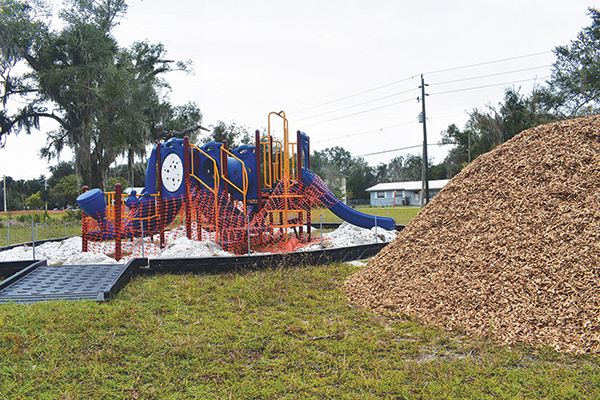 BRANDON D. OLIVER/Palatka Daily News – A large pile of mulch has been placed at Jerry Bedenbaugh Community Park in East Palatka and must be distributed to numerous areas of the property.