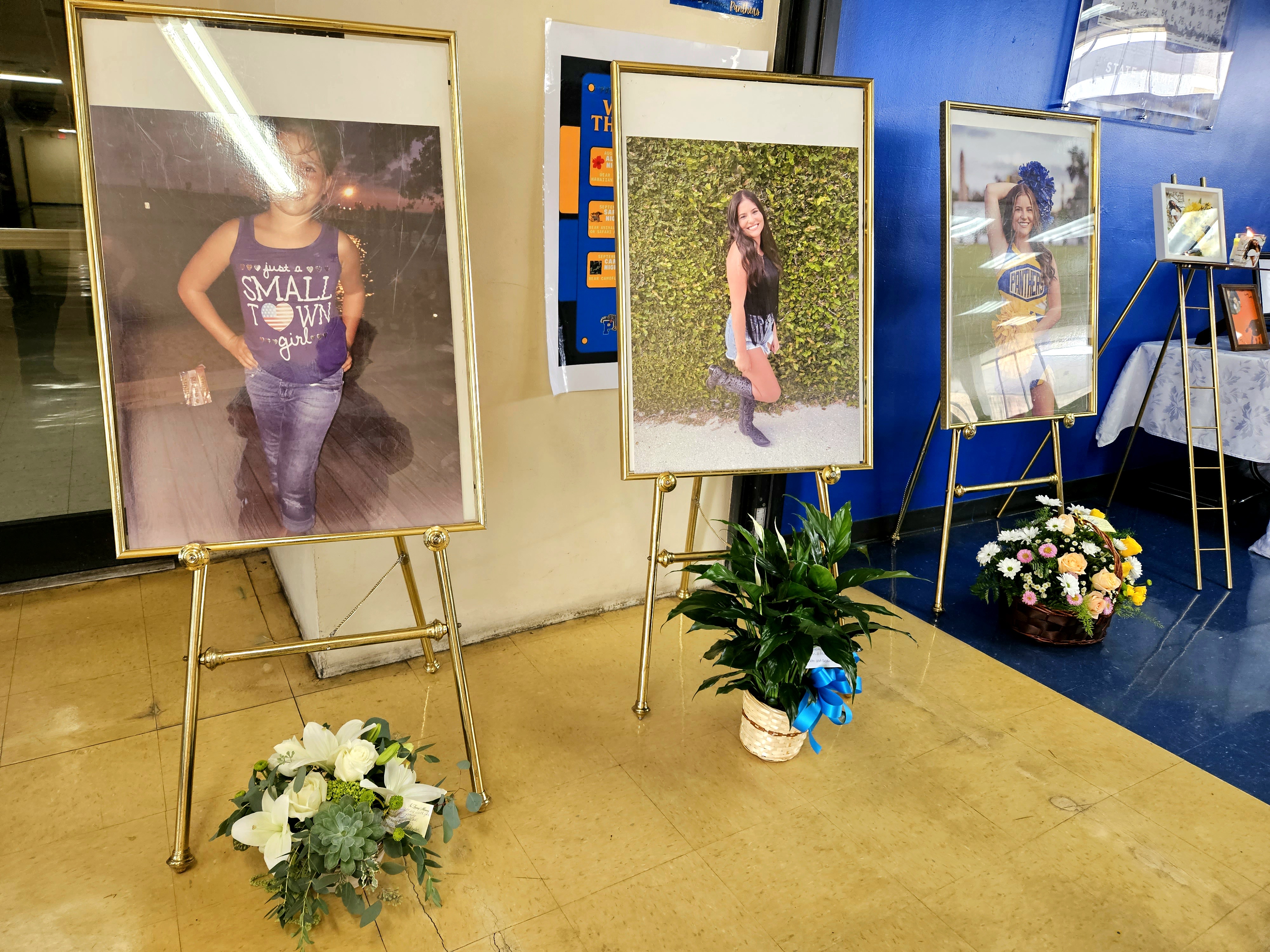 BRANDON D. OLIVER/Palatka Daily News – Photos of Baylee Holbrook are displayed inside Palatka Junior-Senior High School during her funeral Saturday.
