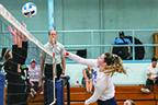 Freshman middle blocker Brooklyn McLeod gets the ball up and over for St. Johns. (FRAN RUCHALSKI / Palatka Daily News)