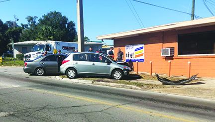 One of two car crashes that occurred Friday.