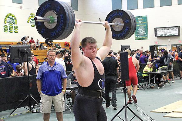 Interlachen's Joel Makatura successfully lifts in clean and jerk during the 2017 FHSAA 1A weightlifting championships. (Daily News file photo)