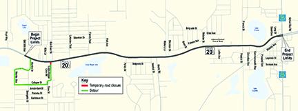 A map of detours planned in Interlachen