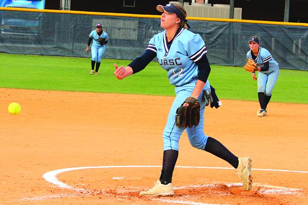 Amanda Jessel delivers a pitch for St. Johns River against Abraham Baldwin on Feb. 5 at home. (PAULA WHITE / SJR State College photo)