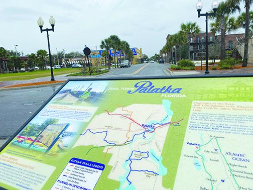 Kiosks like the one at the Palatka Riverfront celebrate the city’s offical status as a Trail Town.