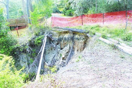 Hurricane Irma caused this hole at Ravine Gardens State Park in 2017. A 10-week project for repairs at the park has been delayed.