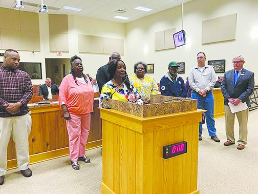 Angel Duke speaks Tuesday after the Board of County Commissioners renamed a Crescent City road after labor activist A. Philip Randolph.