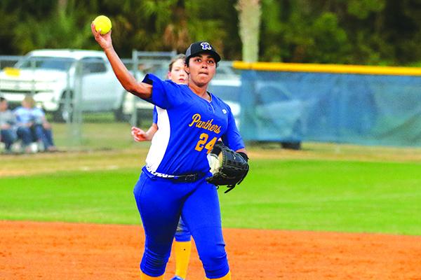 Jesenia Feggins fires from third for Palatka last Friday against Pierson Taylor. (GREG OYSTER / Special To The Daily News)