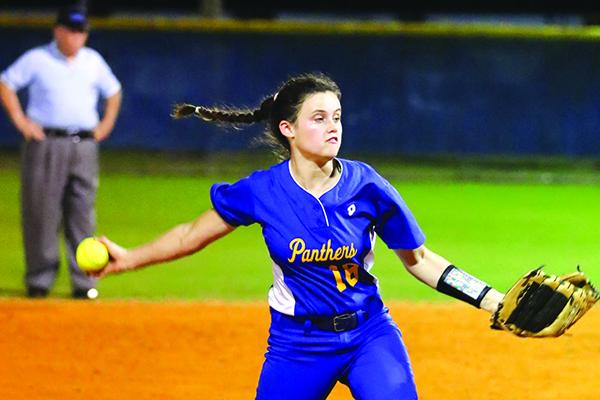 Pictured in a Feb. 19 game against Keystone Heights High, Amy Kennedy struck out all five batters she faced and then delivered the game-winning double in the seventh inning in a 6-5 Palatka win over Eustis on Wednesday. (GREG OYSTER / Special To The Daily News)
