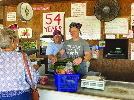Toree Ashe rings up a customer Tuesday while Dawn Brown helps at County Line Produce Stand.