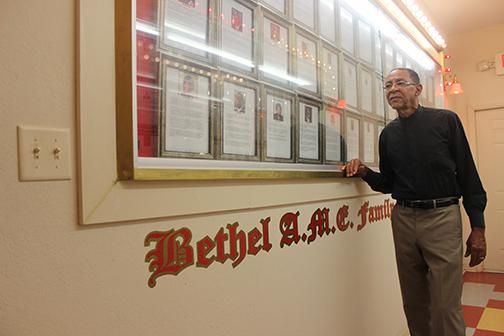 Pastor James McGriff shows the Bethel African Methodist Episcopal Church Hall of Fame, which was founded by the late Abram “Abe” Alexander.