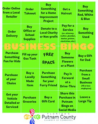 The Putnam County Chamber of Commerce is sponsoring a bingo game June 8 through July 8 where residents can support local businesses and win prizes.