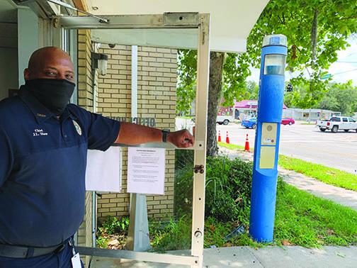Palatka Police Department Chief Jason Shaw stands outside the department’s Reid Street office, donning a mask. Shaw emphasized the role the department has in interacting with the community, which has been impacted by the COVID-19 pandemic.
