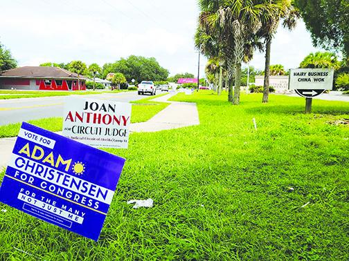 Campaign signs that were plentiful near the Supervisor of Elections Office in Palatka started to dwindle Wednesday following Tuesday’s primary.