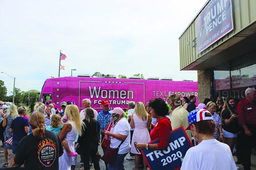 A crowd of President Donald Trump supporters gathers for the Women for Trump Bus Tour that made a stop in Palatka at the Putnam County Republican Party headquarters Wednesday afternoon.