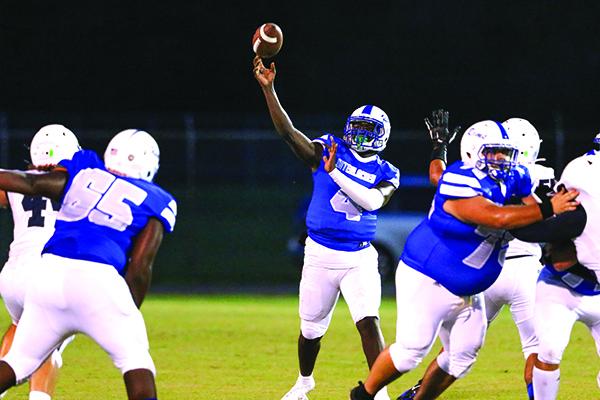 Interlachen High quarterback Reggie Allen threw for 181 yards and two touchdowns in Friday night’s victory at home against first-year program Parrish Community High School. (GREG OYSTER / Special To The Daily News)