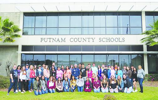 Cambridge students from Q.I. Roberts Junior-Senior High School and Crescent City High School collaborate in Febuary at the Putnam County School District headquarters in Palatka.