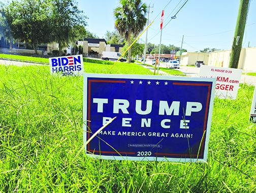 Election signs for President Donald Trump and former Vice President Joe Biden have been placed throughout the county.
