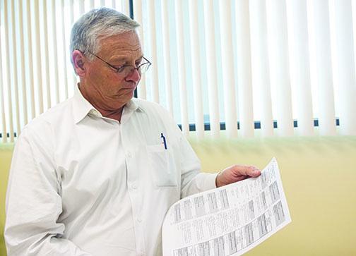 Supervisor of Elections Charles Overturf III holds a sample ballot Tuesday as he talks about the extension of the voter registration deadline that was enacted because the state’s website crashed Monday.