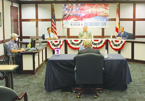 Candidates for Putnam County Board of Commissioners District 3, Douglas Hays, Terry Turner and Joshua Mast, participate in the second night of the Palatka Daily News and St. Johns River State College’s online forums. 