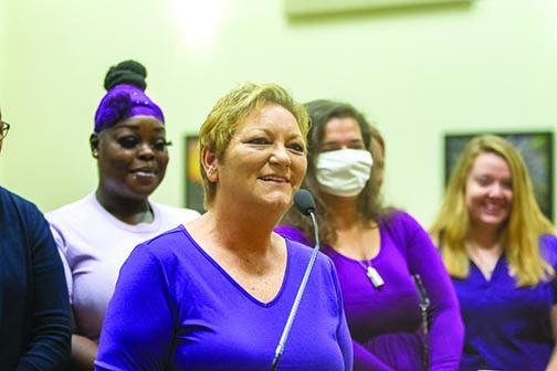 Lori Slaven, executive director of Lee Conlee House, explains the history of Domestic Violence Awareness Month.