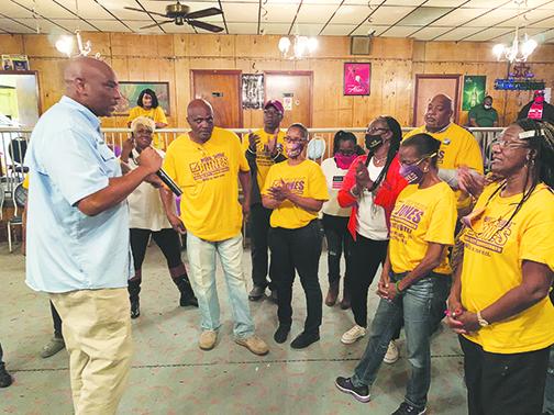 Newly-elected Palatka City Commissioner Willie Jones speaks to his supporters and campaign volunteers after the unofficial results showed him to be the winner.