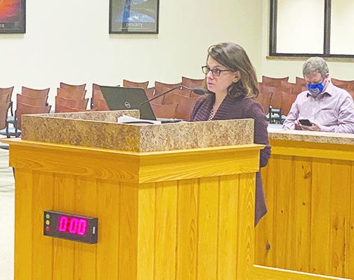 Putnam County General Services Director Julianne Young reviews coronavirus-related funding programs Wednesday at a Board of County Commissioners meeting.