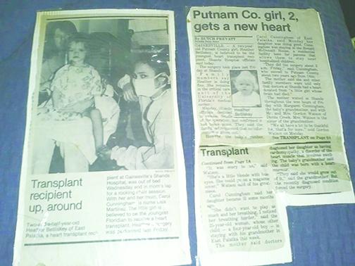 A Palatka Daily News article from November 1989 reports on Heather Betliskey being the youngest heart transplant recipient in Florida.