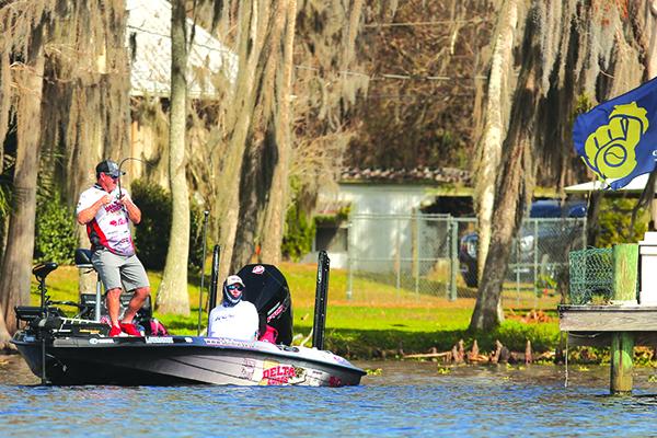 A tournament marshal on the right watches as an angler competes in February’s Bassmaster Elite event on the St. Johns River. (Submitted/B.A.S.S. Communications)