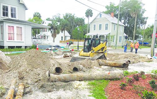 Palatka work crews replace ancient water pipes in a neighborhood in the South Historic District.