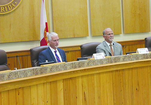 State Sen. Keith Perry, R-Gainesville, and state Rep. Bobby Payne, R-Palatka, listen to appropriation requests earlier this month at the legislative delegation meeting in Palatka.
