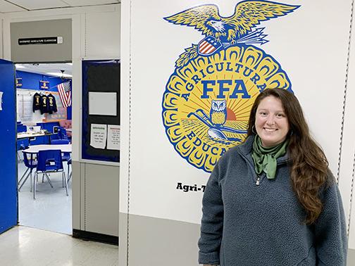 The 2021 Putnam County School District Teacher of the Year, Alexis Strickland-Tilton, who teaches agriculture, stands in front of her classroom at Palatka High.
